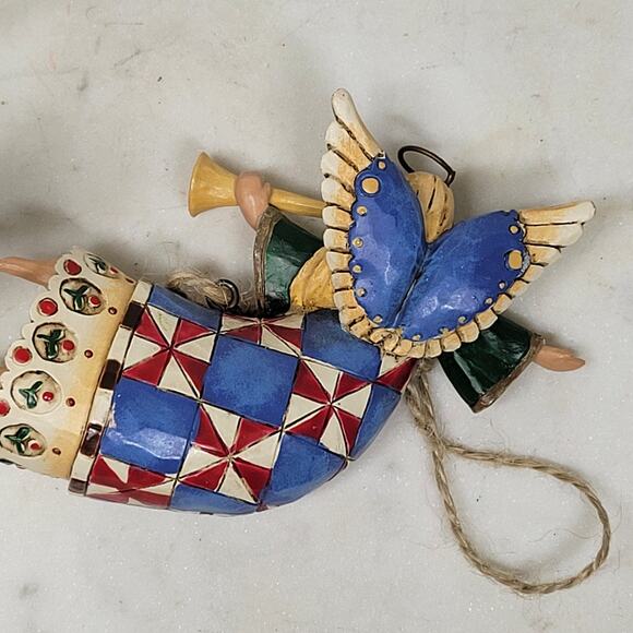 Jim Shore Heartwood Creek Angels 2002 Pair Mini 4" Folk Art Patchwork Figurines - Picture 7 of 12